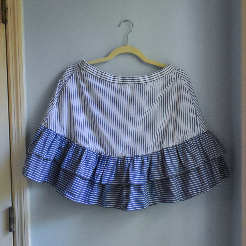 JCrew Blue and white stripe skirt with double ruffle hem, 100% cotton, size 6